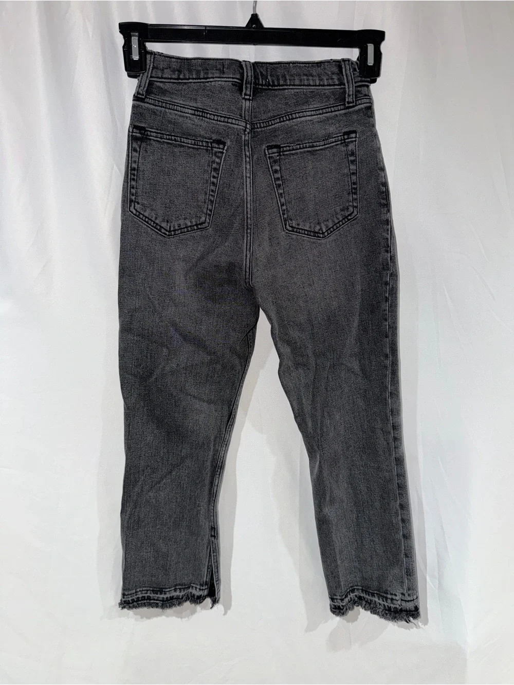 Abercrombie & Fitch Jeans Straight Leg Raw Hem High Rise Faded Charcoal Black 25